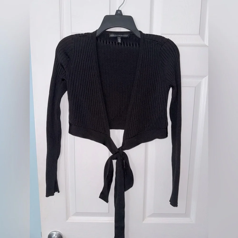 White House Black Market Cropped Ribbed Tie-Front Cardigan | EUC | Size Small
